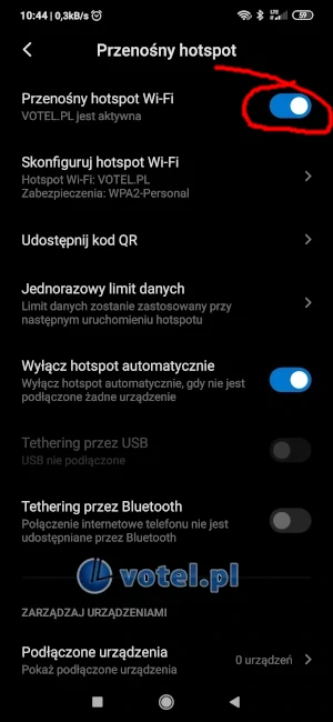 Xiaomi Redmi Note 7 - przenośny hotspot włączony
